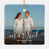 スクリプ結婚したトエレガント・オーバーレイ両面フォト セラミックオーナメント (裏面)