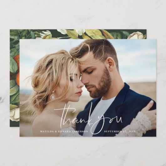 スクリプ結婚ト写真の感謝していあなたの植物学 サンキューカード (正面/裏面)