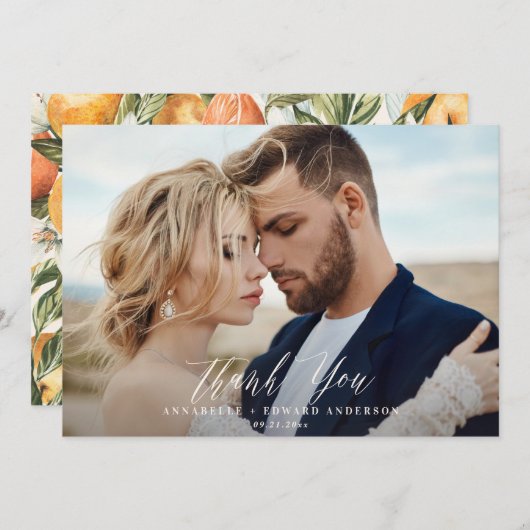 スクリプ結婚ト写真の感謝していあなたの植物学 サンキューカード (正面/裏面)