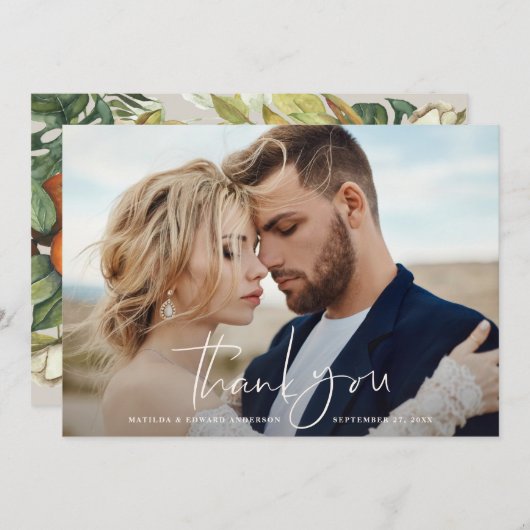 スクリプ結婚ト写真の感謝していあなたの植物学 サンキューカード (正面/裏面)