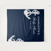 スクリプ航海のト赤ちゃんシャワーNavy Blue背景 タペストリー (正面(横))