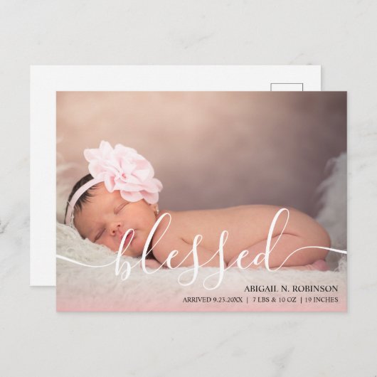 スクリプ賛美ト赤ん坊の女の子の写真ピンクの発表P ポストカード (正面/裏面)