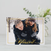 スクリプ賛美ト5 x 7フォトフォイルホリデーカード 箔招待状 (立ち正面)