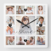 スクリプ賛美ト・ファミリー・メモリー写真グリッド・コラージュ スクエア壁時計 (正面)