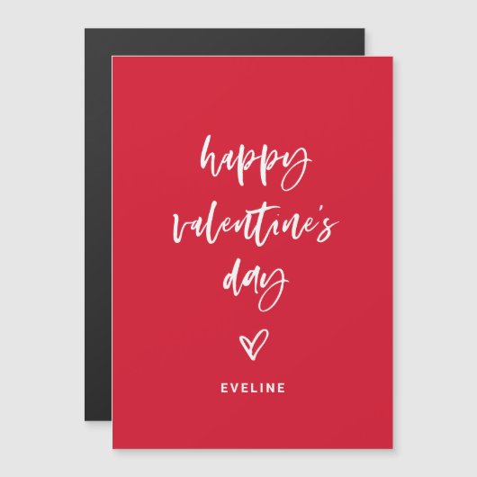 スクリプ赤と白カジュアルトとハートのバレンタイン マグネット招待状 (正面/裏面)