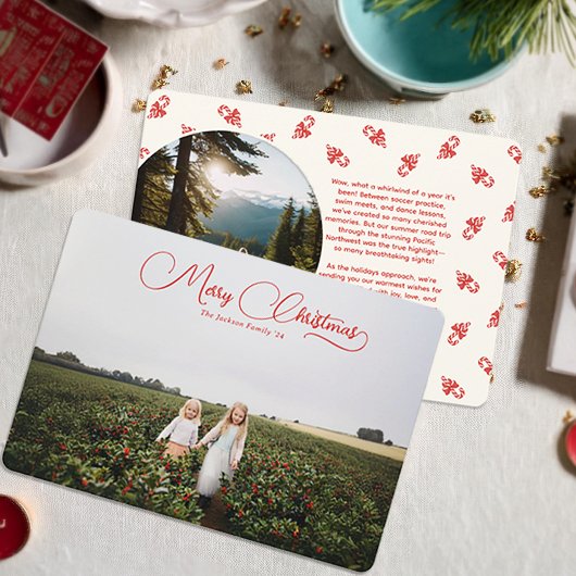 スクリプ魅力的トクリスマスホリデー2枚のフォトカード シーズンカード