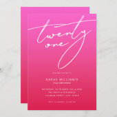 スクリモダンエレガントプト赤21歳の誕生日 招待状 (正面/裏面)