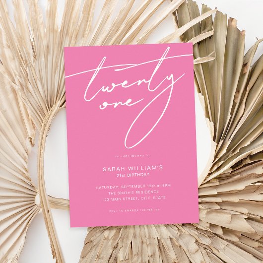 スクリモダンッエレガントプピンク21歳の誕生日パーティー 招待状