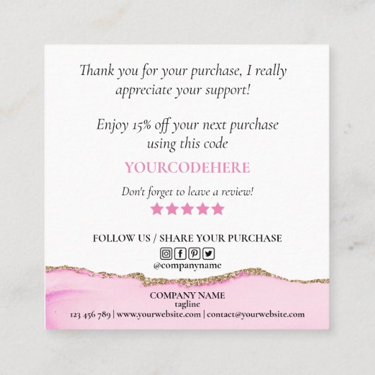 スクリモダンックハート感謝していを注文に合わせる スクエア名刺 (裏面)