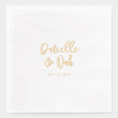 スクリモダンプトのカップル名カスタムウェディング 箔ナプキン (正面)