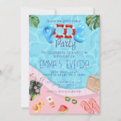 スクリモダンプトのプールパーティースイート16誕生日 招待状 (正面)