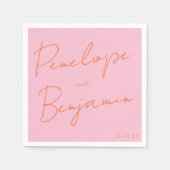 スクリモダンプトの手書き入力ピンクとオレンジ結婚色 スタンダードカクテルナプキン (正面)