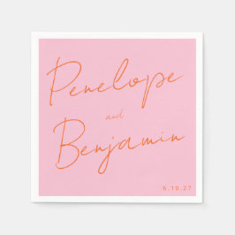 スクリモダンプトの手書き入力ピンクとオレンジ結婚色 スタンダードカクテルナプキン