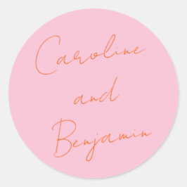 スクリモダンプトの結婚手書き入力(ピンクとオレンジ) ラウンドシール