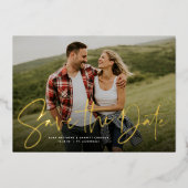 スクリモダンプトトレンディー1枚の写真にデータフォイルを保存 箔招待状 (正面)