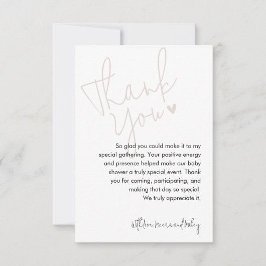 スクリモダンプトピンクの赤ちゃんシャワー サンキューカード (正面)