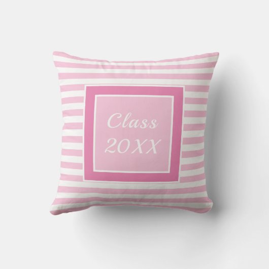 スクリモダンプトピンク白ストライプ卒業写真 クッション (裏面)