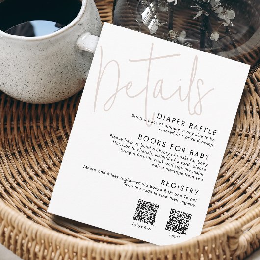 スクリモダンプトピンク赤ちゃんシャワー詳細2 QRコード エンクロージャーカード