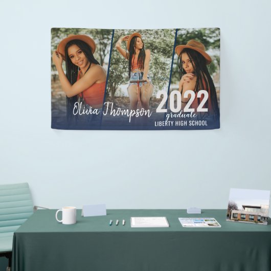 スクリモダンプトフォトコラージュネービーブルー卒業B 横断幕 (トレードショー)