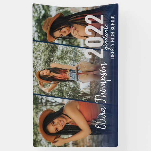 スクリモダンプトフォトコラージュネービーブルー卒業B 横断幕 (縦)