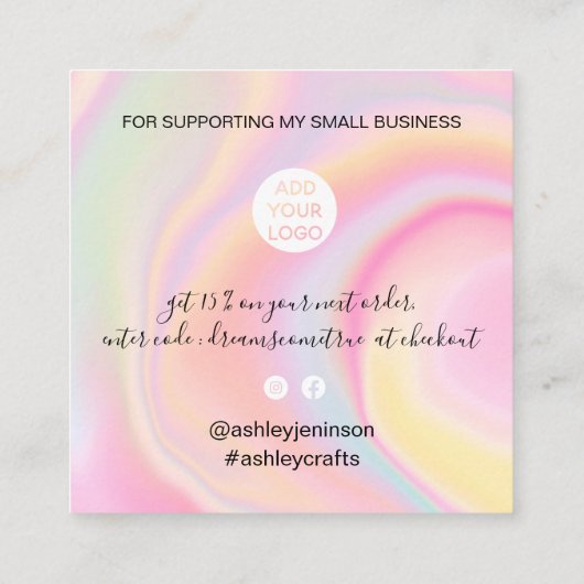 スクリモダンプトフォントの虹大理石パ感謝していステル スクエア名刺 (裏面)