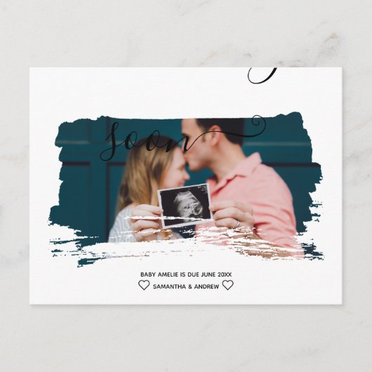 スクリモダンプトブラシタイポグラフィ妊娠 案内ポストカード (正面)