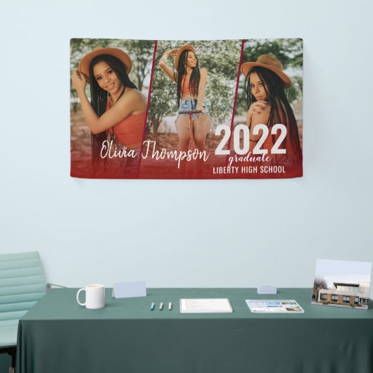 スクリモダンプト写真コラージュ・バーガンディ卒業 横断幕 (トレードショー)