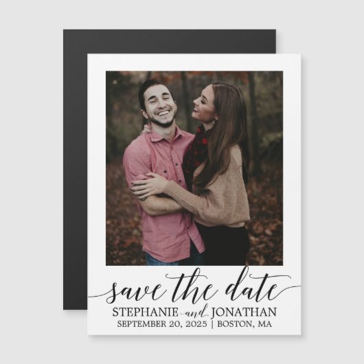 スクリモダンプト写真セーブザデートマグネット黒 マグネット招待状 (正面/裏面)