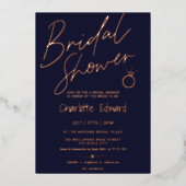 スクリモダンプト写真ブライダルシャワーリングバラ金ゴールド 箔招待状 (正面)