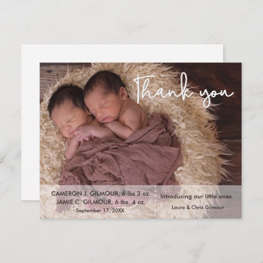 スクリモダンプト双子フォトベビーシャワーありがとう (正面/裏面)