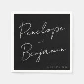 スクリモダンプト手書きカスタムウェディングブラック スタンダードカクテルナプキン (正面)