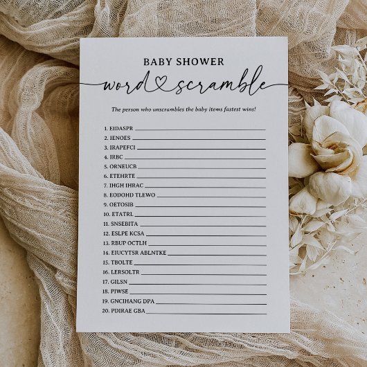 スクリモダンプト赤ちゃんシャワー単語スクランブルゲーム 招待状