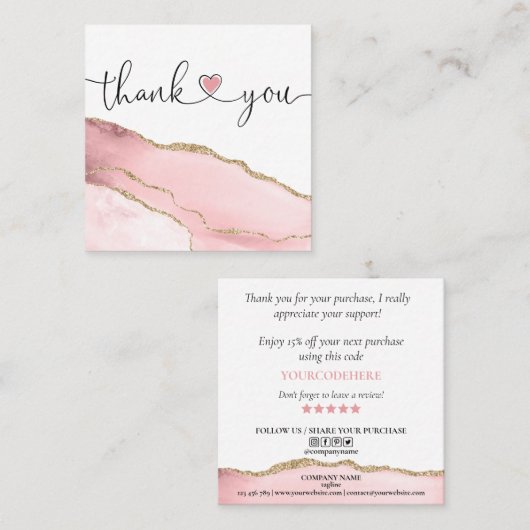 スクリモダンプト赤面ピンク感謝していハートは注文のために スクエア名刺 (正面/裏面)