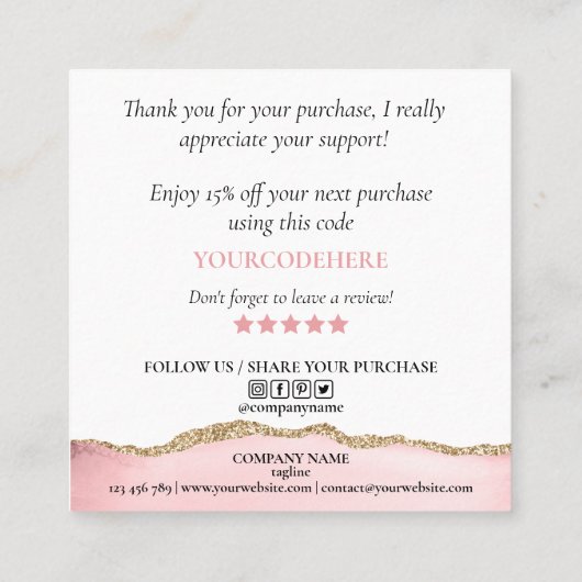 スクリモダンプト赤面ピンク感謝していハートは注文のために スクエア名刺 (裏面)