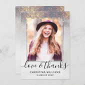 スクリモダンプト金ゴールドグリッター2の写真の卒業 サンキューカード (正面/裏面)