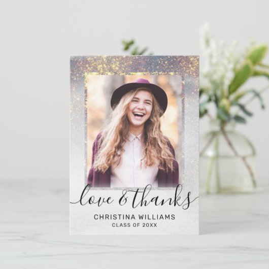 スクリモダンプト金ゴールドグリッター2の写真の卒業 サンキューカード (スタンド正面)