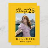 スクリモダンプト黄色の写真卒業パーティー 招待状 (正面/裏面)