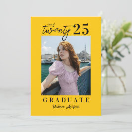 スクリモダンプト黄色の写真卒業パーティー 招待状