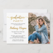 スクリモダンプト黒金ゴールドバルーン卒業写真 招待状 (正面)