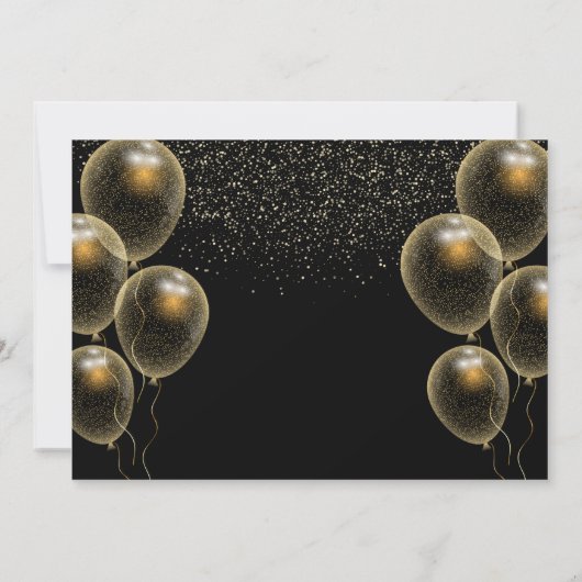 スクリモダンプト黒金ゴールドバルーン卒業写真 招待状 (裏面)