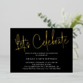 スクリモダンプト黒金ゴールド誕生日祝パーティー 箔招待状 (立ち正面)