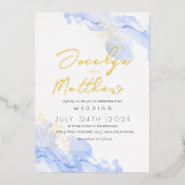 スクリモダンプトBlu大理石ウォーター結婚カラー 箔招待状 (正面)