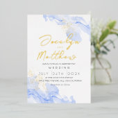 スクリモダンプトBlu大理石ウォーター結婚カラー 箔招待状 (立ち正面)