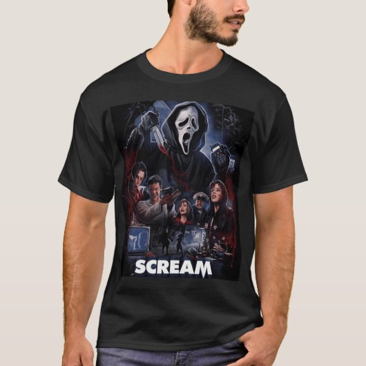 スクリーム ホラー映画 アート ポスター 友達 レトロ Tシャツ (正面)