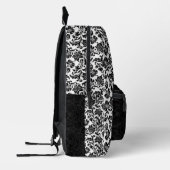 スクリーンの白黒ダマスクパターンの分割 プリントバックパック (左)