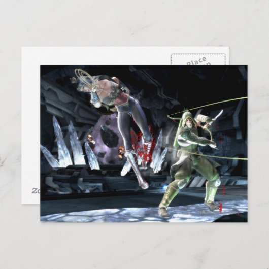 スクリーンショ疑問に思ット:女と緑の矢印 ポストカード (正面/裏面)