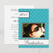 スクリーンドットティール（緑がかった色）オープンハウスパーティー卒業 招待状 (正面/裏面)