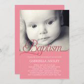 スクリ大切プト写真バプティスマス招待状-ピンク 招待状 (正面/裏面)