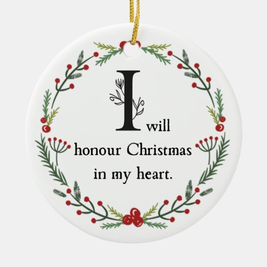 スクルージ引用文私はハートで聖降誕祭を祝う セラミックオーナメント (正面)
