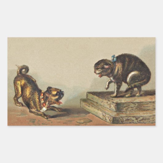 スクレープパグドッグと子猫 長方形シール (正面)